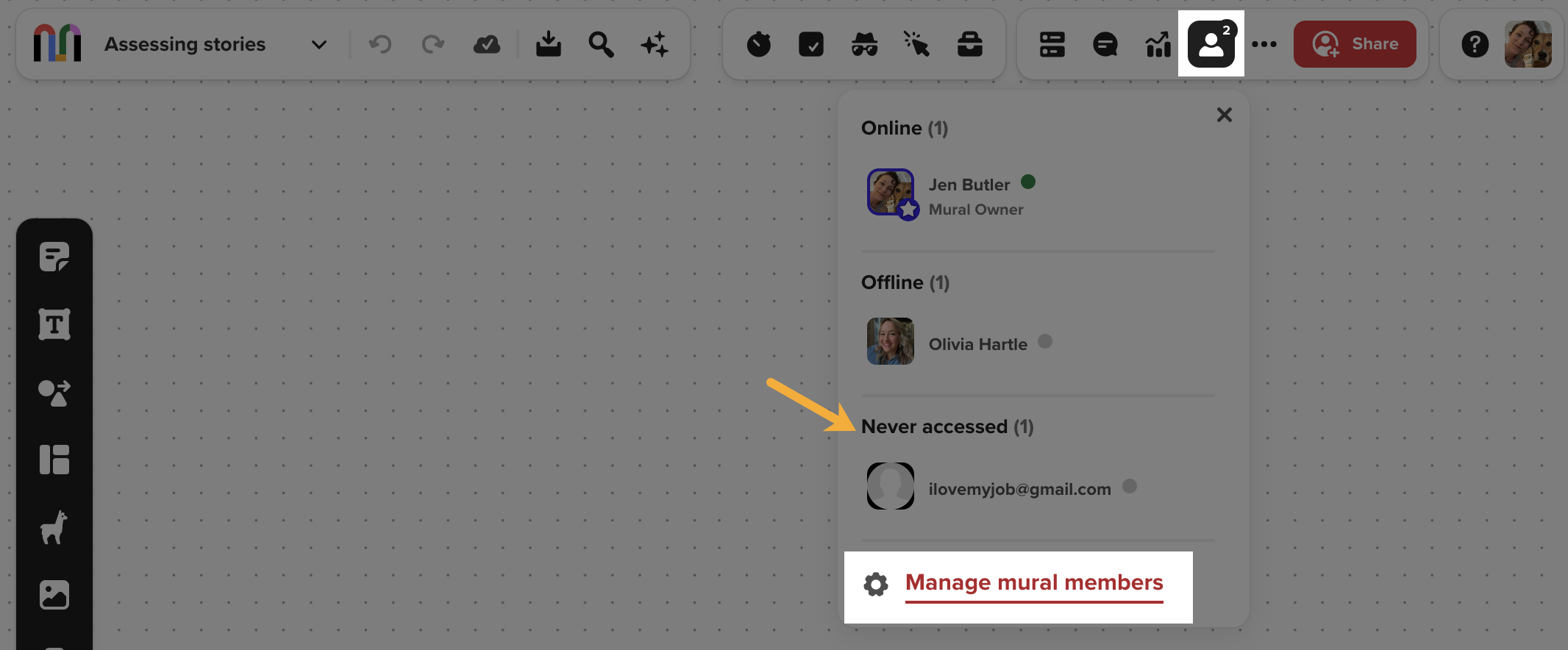 View or revoke pending email invitations to a mural